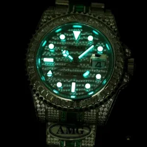 Wrist shot showing green diamond bracelet on the wrist