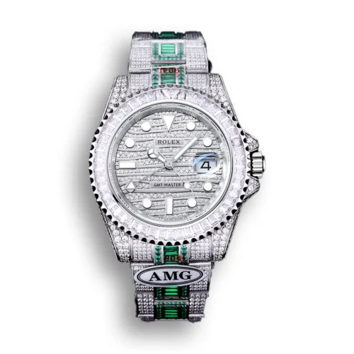 Replica Rolex GMT-Master II 40mm 116769TBR Green Diamonds Bracelet front - Best shop to buy a Fake Rolex