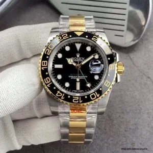 GMT-Master II two-tone side profile showing steel and gold-plated case construction
