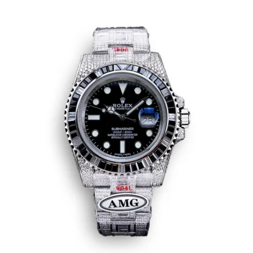Replica Rolex Submariner Iced Out 116610LN 40mm Black Diamond Bezel front - Best shop to buy a Fake Rolex