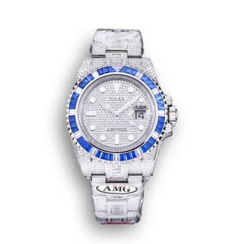 Replica Rolex Submariner Iced Out 116610LN 40mm Blue Bezel front - Best shop to buy a Fake Rolex