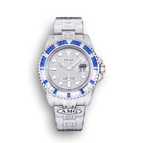 Replica Rolex Submariner Iced Out 116610LN 40mm Blue-White Bezel front - Best shop to buy a Fake Rolex