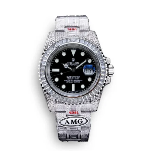 Replica Rolex Submariner Iced Out 116610LN 40mm Clear Diamond Bezel front - Best shop to buy a Fake Rolex