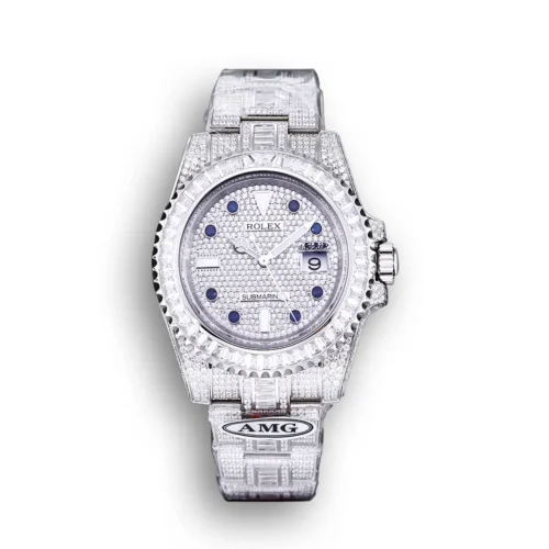 Replica Rolex Submariner Iced Out 116610LN 40mm Diamond Blue Markers front - Best shop to buy a Fake Rolex