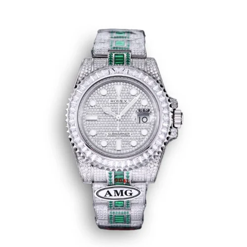 Replica Rolex Submariner Iced Out 116610LN 40mm White Bezel front - Best shop to buy a Fake Rolex