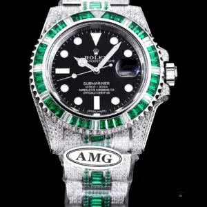 Side profile showing diamond-set case and Oyster bracelet links