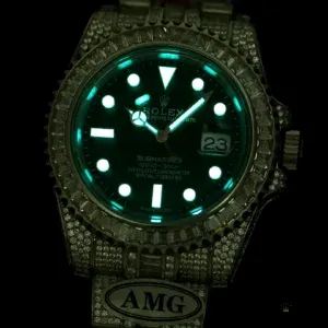 Wrist shot of green dial Submariner under natural light