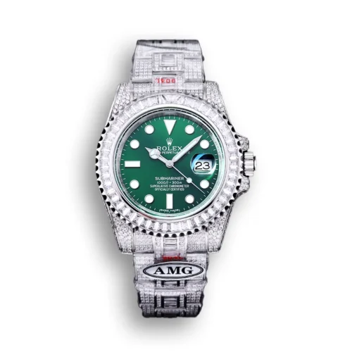 Replica Rolex Submariner Iced Out 116610LV 40mm Green Dial Front - Best shop to buy a Fake Rolex