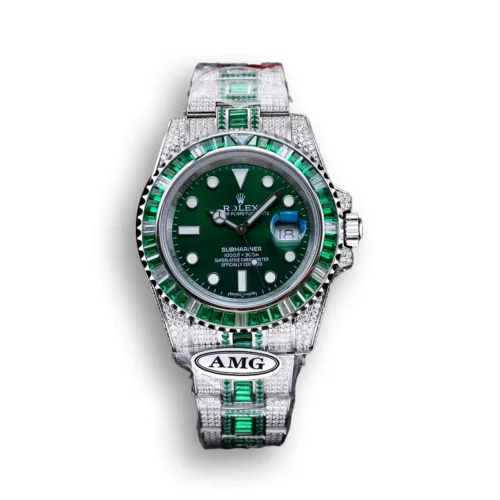 Replica Rolex Submariner Iced Out 116610LV Green Dial Green Bezel front - Best shop to buy a Fake Rolex