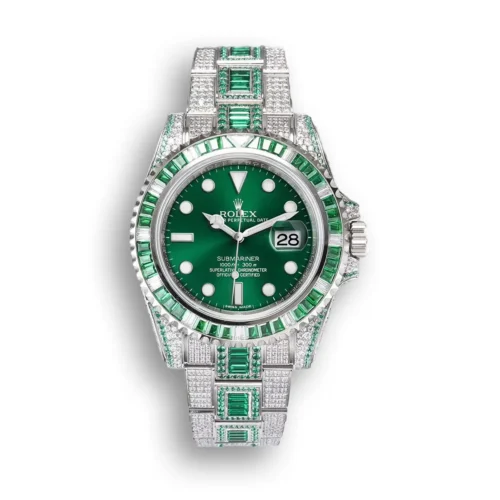 Replica Rolex Submariner Iced Out 116610LV Green Water Ghost front - Best shop to buy a Fake Rolex