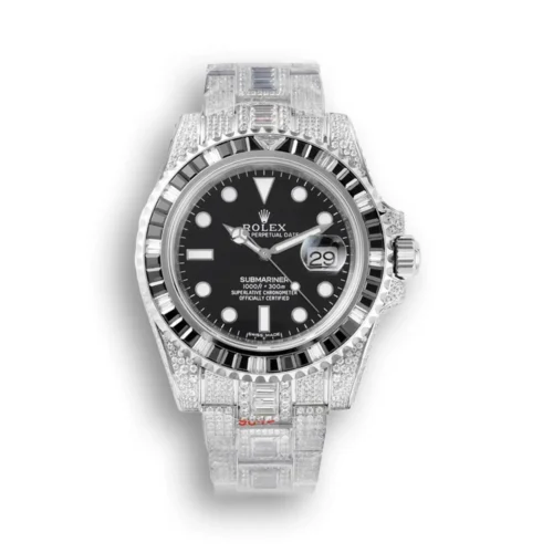 Replica Rolex Submariner Iced Out 116610LV Water Ghost SE Black Dial front - Best shop to buy a Fake Rolex