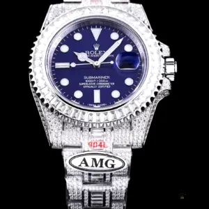 Bezel close-up with diamond surround and blue accent ring