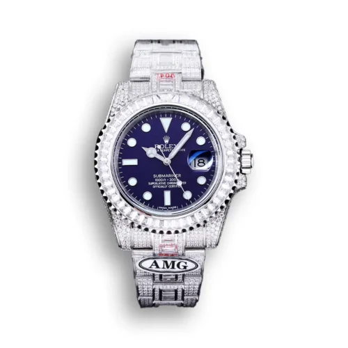 Replica Rolex Submariner Iced Out 116619LB 40mm Blue Dial Front - Best shop to buy a Fake Rolex