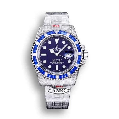 Replica Rolex Submariner Iced Out 116619LB Blue Clear Diamonds Bezel Front - Best shop to buy a Fake Rolex