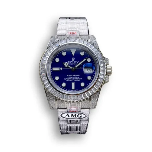 Replica Rolex Submariner Iced Out 116619LB Blue Dial 40mm Front - Best shop to buy a Fake Rolex