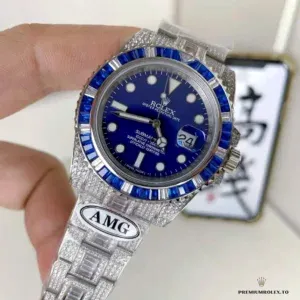 Side profile of 40mm diamond-set case showing crown guard and lugs