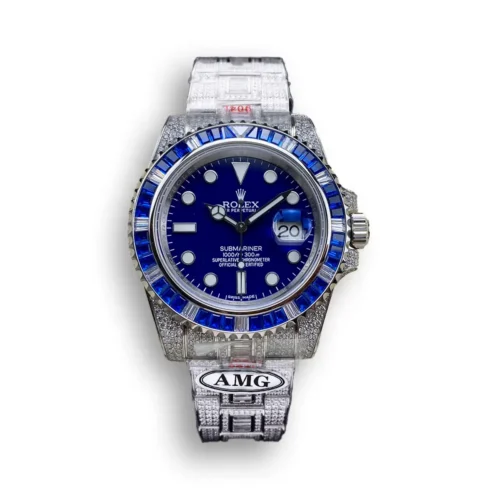 Replica Rolex Submariner Iced Out 116619LB Blue Dial Blue Bezel Front - Best shop to buy a Fake Rolex