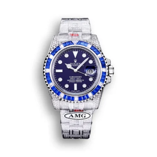 Replica Rolex Submariner Iced Out 116619LB Blue Dial Front - Best shop to buy a Fake Rolex