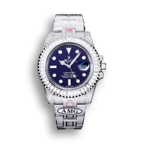 Replica Rolex Submariner Iced Out 116619LB Clear Diamonds Bezel Front - Best shop to buy a Fake Rolex
