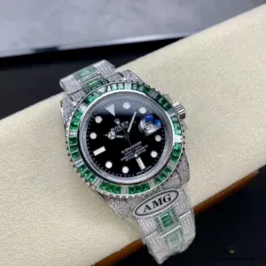 Close-up of black dial with luminous Chromalight markers