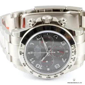 Close-up of tachymeter scale on stainless steel bezel