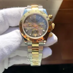Daytona 116503 silver dial side profile showing gold-plated bezel
