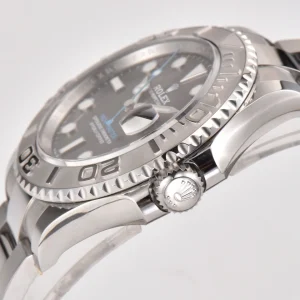 Matte platinum-style bezel with raised polished numerals
