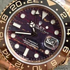 Tiger iron meteorite dial macro with natural banding visible