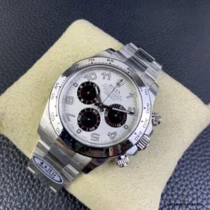 Daytona 116509 caseback showing white gold-plated construction and finishing