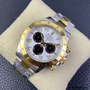 Side profile of the 116523 showing gold tachymeter bezel engraving
