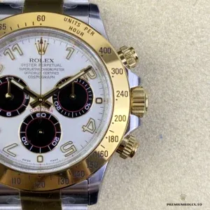 Daytona 116523 caseback showing Oystersteel and gold construction