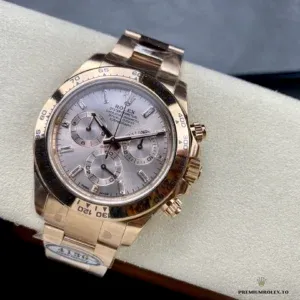 Daytona 116505 at angle showing monochromatic rose gold tonal harmony