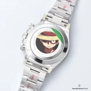 Side profile of the platinum-tone 116506 with ceramic bezel and Oyster bracelet