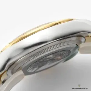 Daytona 126503 white dial side profile with gold-plated bezel and steel case