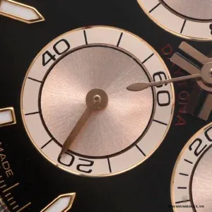 Daytona 126505 side profile showing Everose gold-plated case and tachymeter bezel