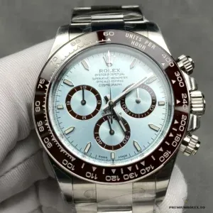 Daytona 126506 at angle showing ice blue dial depth and bezel contrast