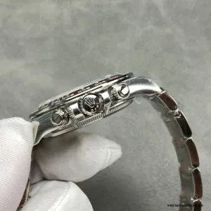 Side profile of the platinum-tone 126506 showing case thickness and lugs