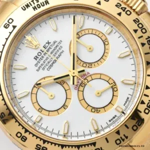 Daytona 126508 white dial at angle showing subdial depth and finish