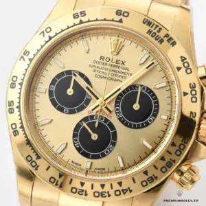 Wrist shot of the Rolex Daytona 126508 gold gem-set variant
