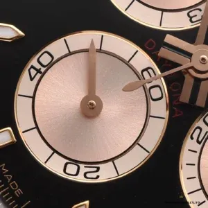 Close-up of sundust dial centre with bright black subdials