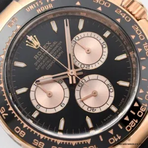 Daytona 126515LN side profile with Everose gold-plated case and Cerachrom bezel