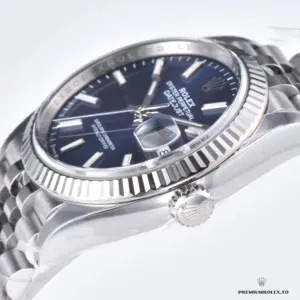 Datejust 126234 blue dial side profile showing smooth bezel and case