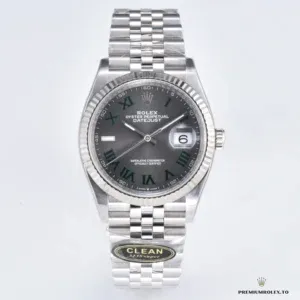 Rolex Datejust 126234-0045 grey fluted on wrist with bracelet