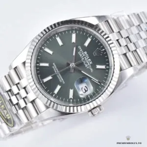 Rolex Datejust 126234-0051 green palm on wrist with Jubilee