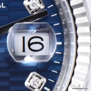 Crown and case side of the Datejust 126234 blue fluted reference