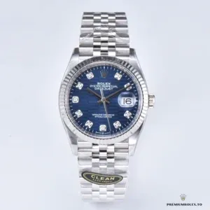 Close-up of the fluted dial grooves on the blue Datejust 126234
