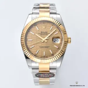 Fluted yellow gold-plated bezel detail on the Datejust 126333