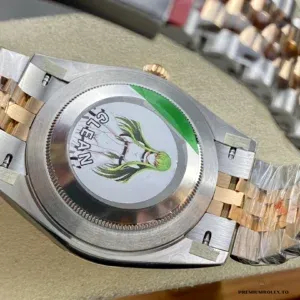 Close-up of dark mother of pearl dial with diamond indices on 126331