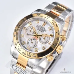 Side profile of the two-tone Daytona 116523 with pushers and crown