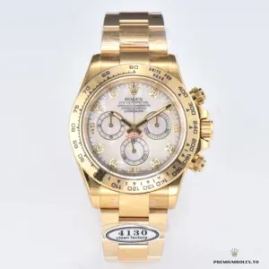 Crown guards detail on the Rolex Daytona 116528 yellow gold-plated case